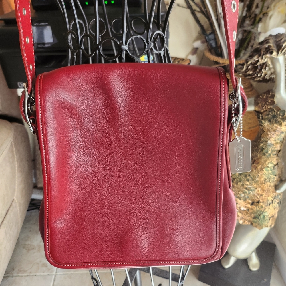Coach Legacy Vintage Red Leather Saddle Flap Crossbody Bag